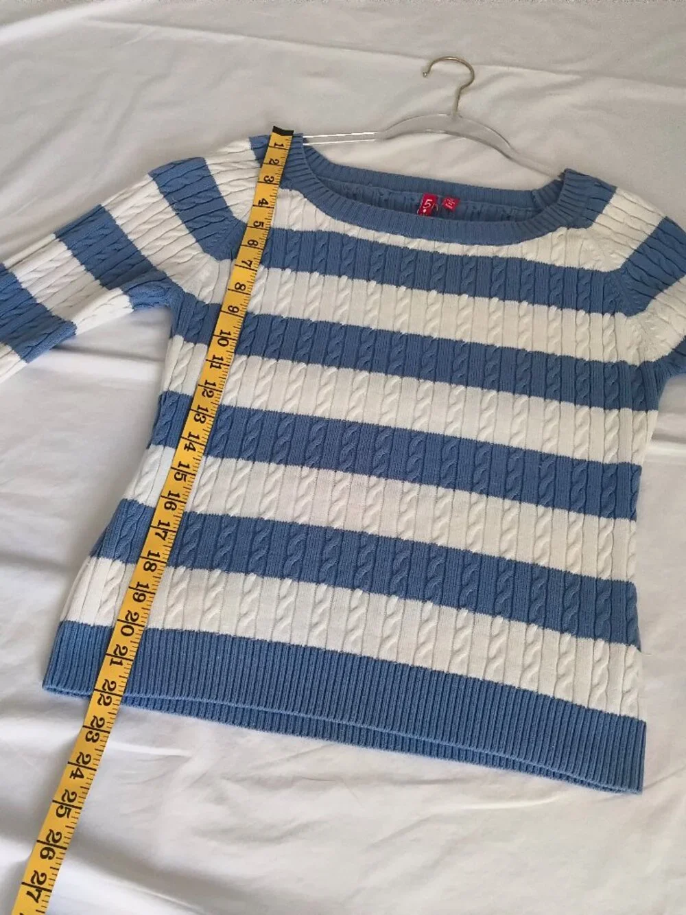 525 America Blue-and-white striped scoop-neck cable-knit sweater size L